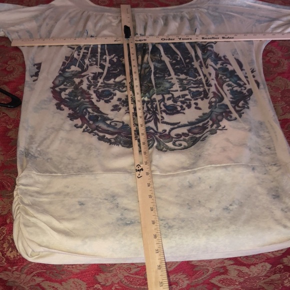 Daniel Benjamin medium ivory long tee 3/4 sleeve print tee perfect cover up - Picture 7 of 12